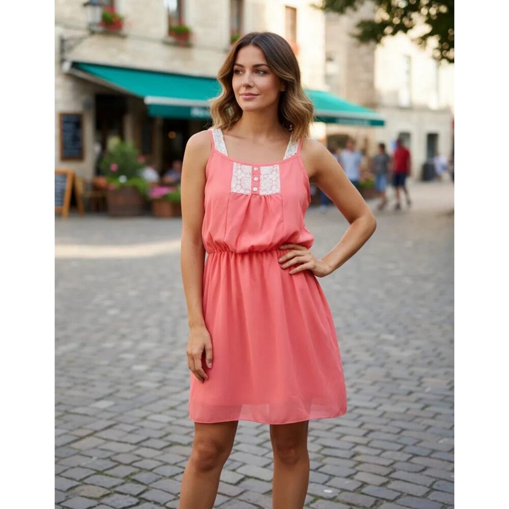 Women’s Sleeveless Dress Lace Miss Chievous Coral Beige Size S